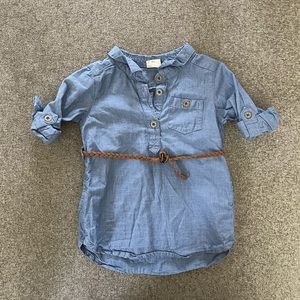 Belted Denim Dress with Pockets